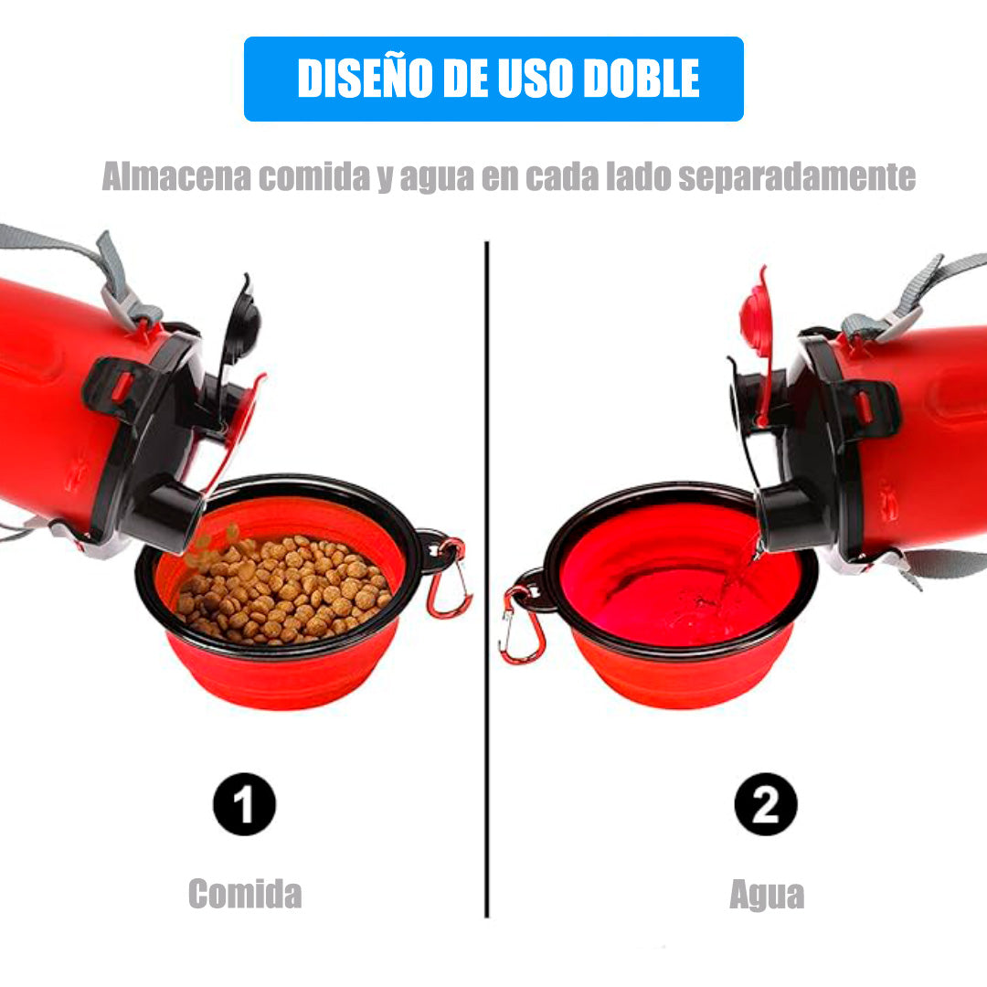 Botella duo de alimento y bebida para mascotas