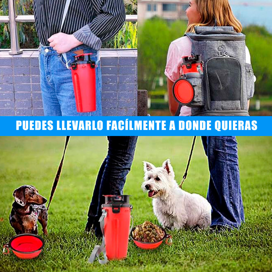 Botella duo de alimento y bebida para mascotas