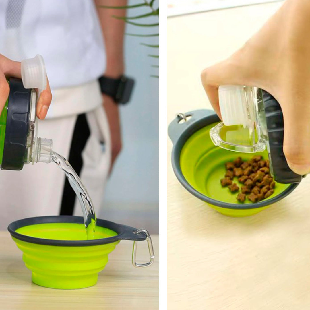 Botella duo de alimento y bebida para mascotas