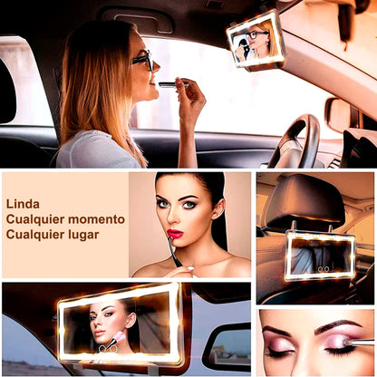 Espejo de maquillaje led recargable para auto